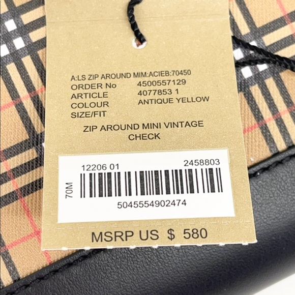 Burberry New Black Check Signature Large Zip Around Logo Leather Wallet - Picture 10 of 13